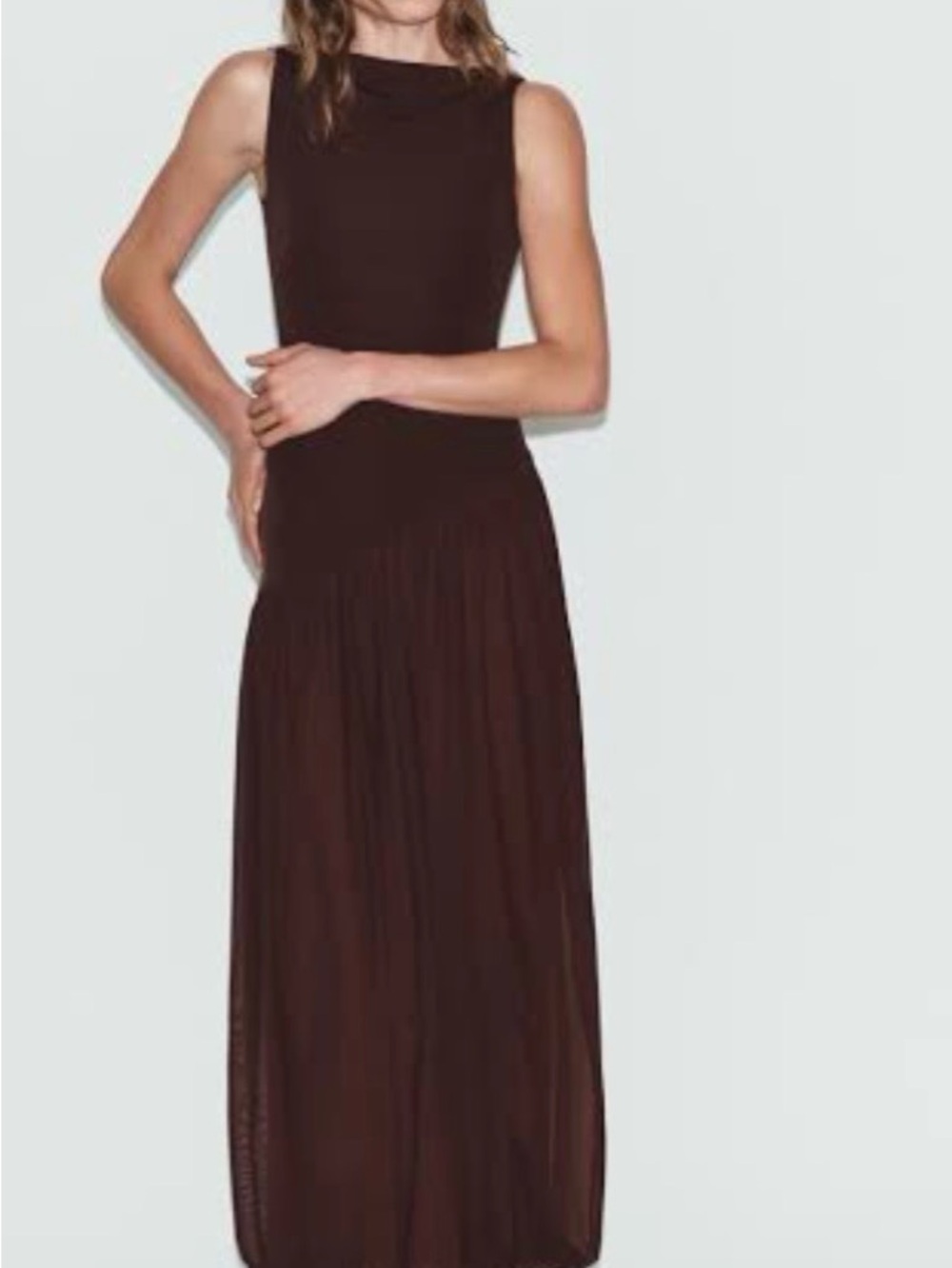 Zara Sleeveless Maxi Dress in Dark Brown